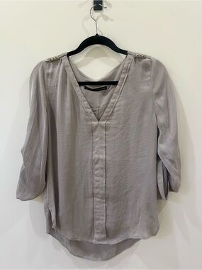 Zara Light Gray V-Neck Blouse with Shoulder Studs